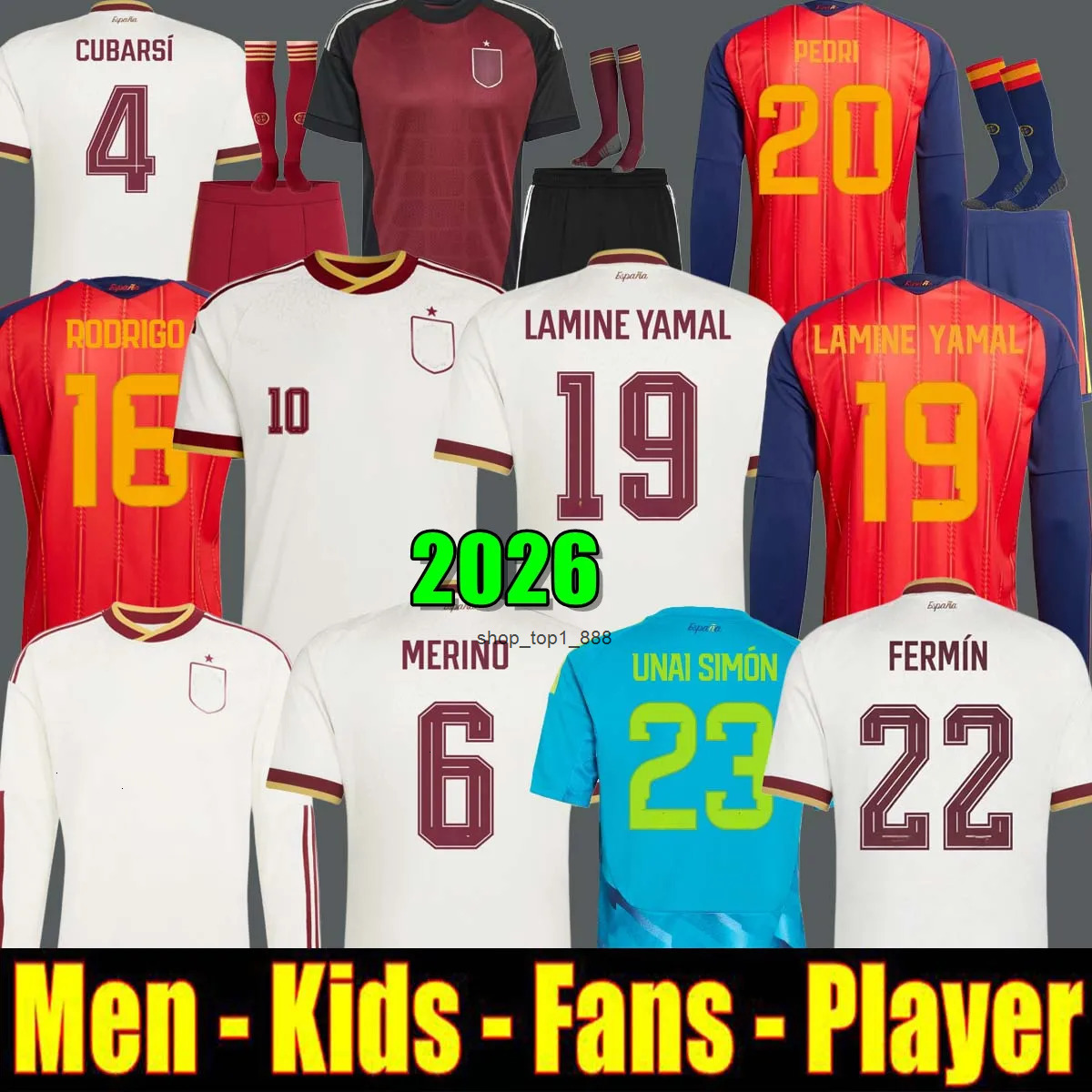 2026 World Cup SPAIN Soccer Jerseys PEDRI GAVI LAMINE YAMAL MORATA Carvajal FERRAN RODRIGO Jersey Men Kid Kit Football Shirt CUBARSI MERINO camiseta e