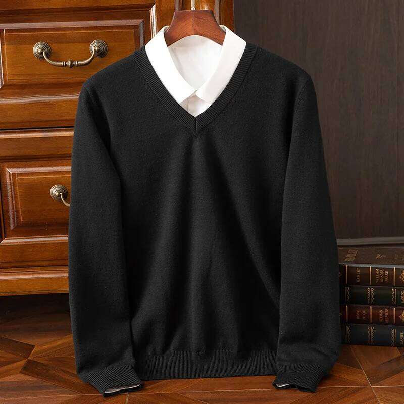 Autumn Winter Basic Merino Wool V-Neck Sweater Men's Designer Fashion Fashionable Casual Business Knitwear Cashmere Pullover Clothing Tops - view 6