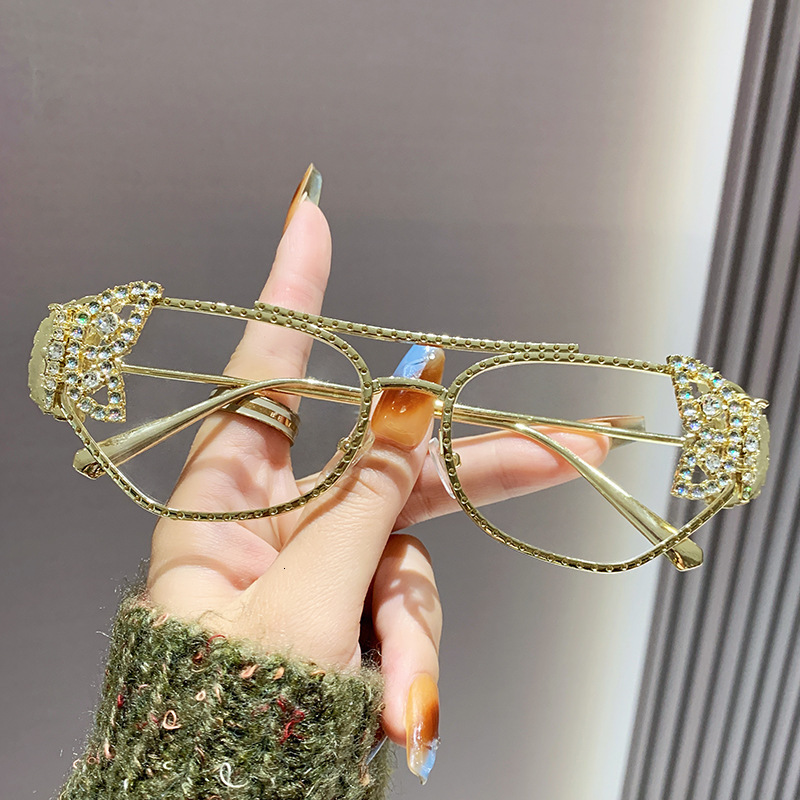 Luxury brands designer 2026 New Womens Trendy Double Bridge Sunglasses Butterfly Rhinestone Polygon Metal Frame UV400 Anti-UV Shades for Party Streetw