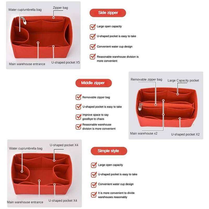 Protable Felt Women's Cosmetic Organizer Insert With zipper Bag Shaper Storage Inner Purse Fit For Speedy 25 30 35 26Y0516