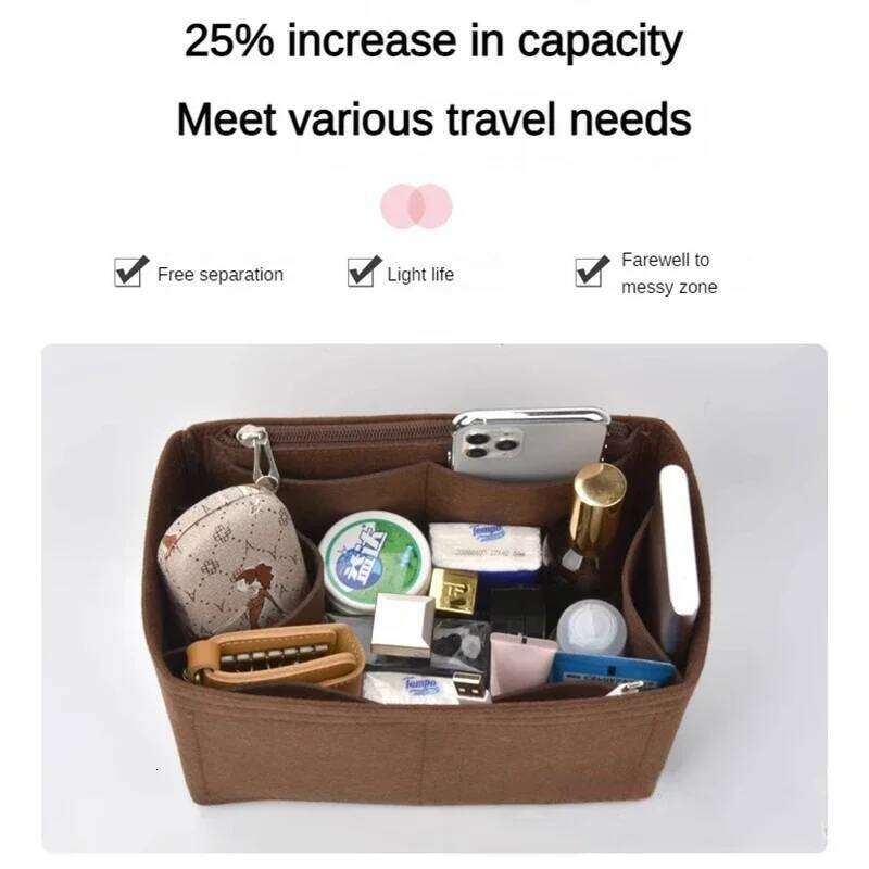 Protable Felt Women's Cosmetic Organizer Insert With zipper Bag Shaper Storage Inner Purse Fit For Speedy 25 30 35 26Y0516