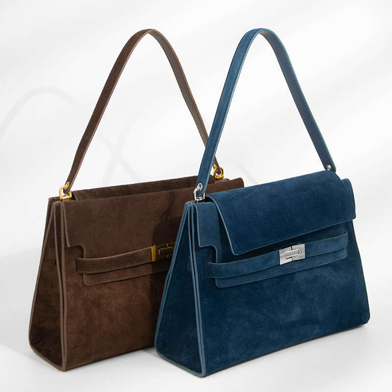 Women Autumn Maillard Genuine Leather Bag Vintage High End Light Luxury Flap Tote Underarm Shoulder Crossbody Handbag Versatile Daily Commuter Purse S