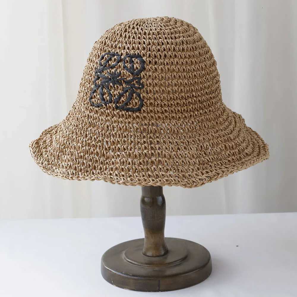 2025 Handmade High quality letter embroidery Sun Hat Wide Brim Floppy Summer Hats For Wen Beach Panama Straw De Bucket Hat X260516