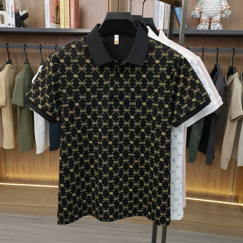 Summer new cotton printed short-sleeve polo shirt for men stylish and versatile light luxury casual T-shirt top for men88