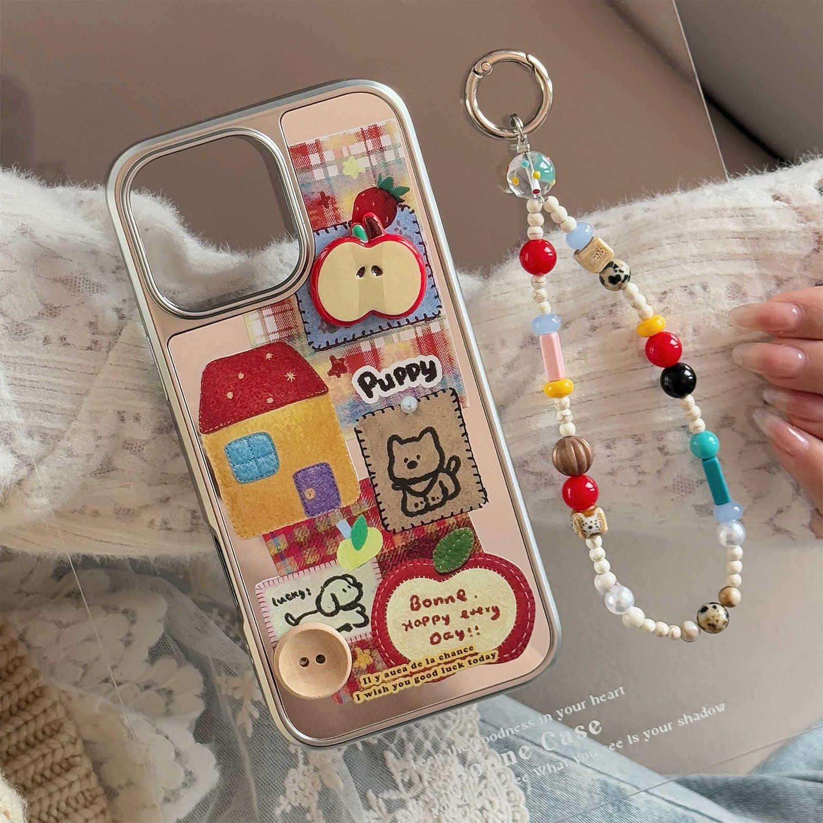 Three-dimensional red apple collage is suitable for iPhone 16 phone case, 17 Promax mirror surface, 13 pendant, 14 electroplating, 13th generation.J26