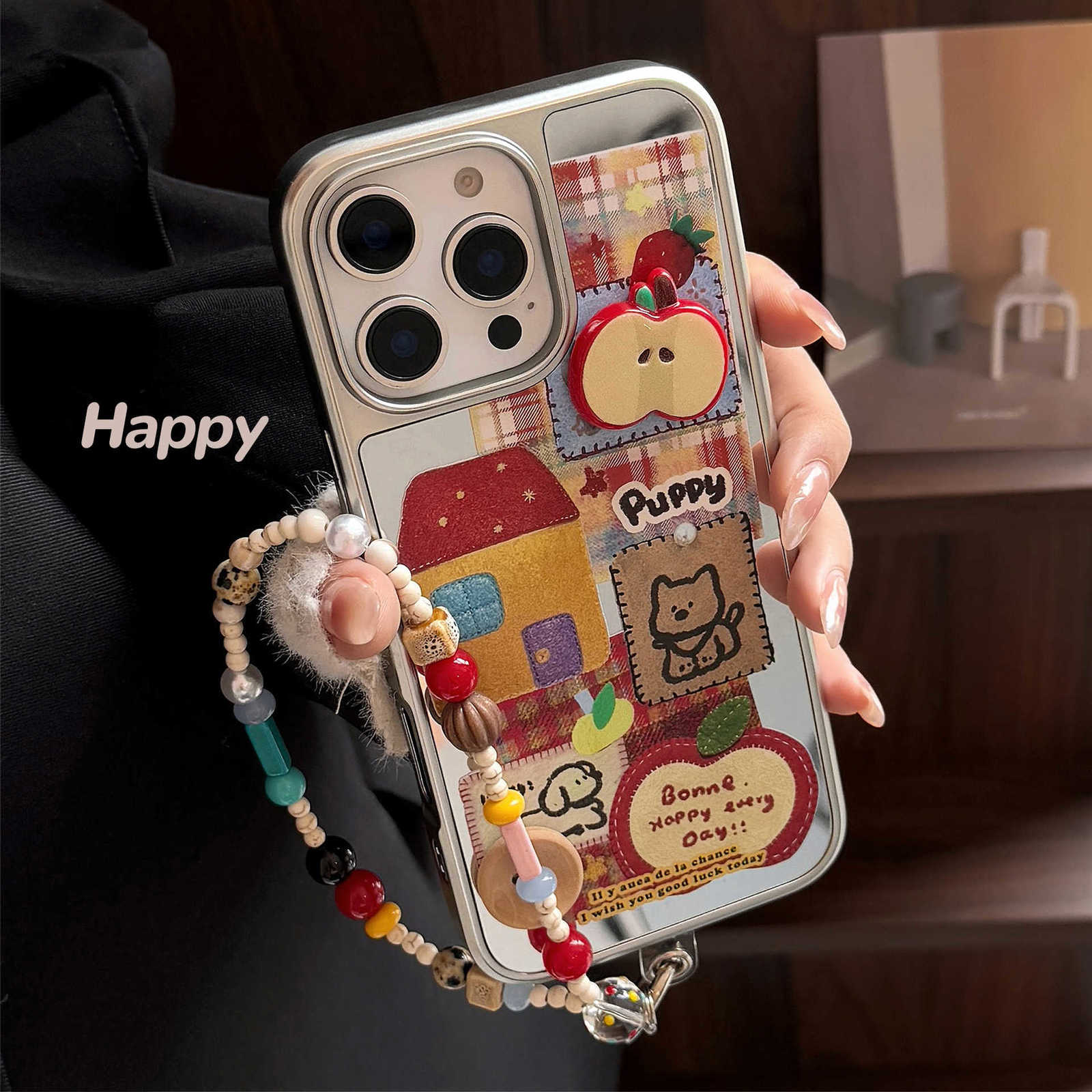 Three-dimensional red apple collage is suitable for iPhone 16 phone case, 17 Promax mirror surface, 13 pendant, 14 electroplating, 13th generation.J26