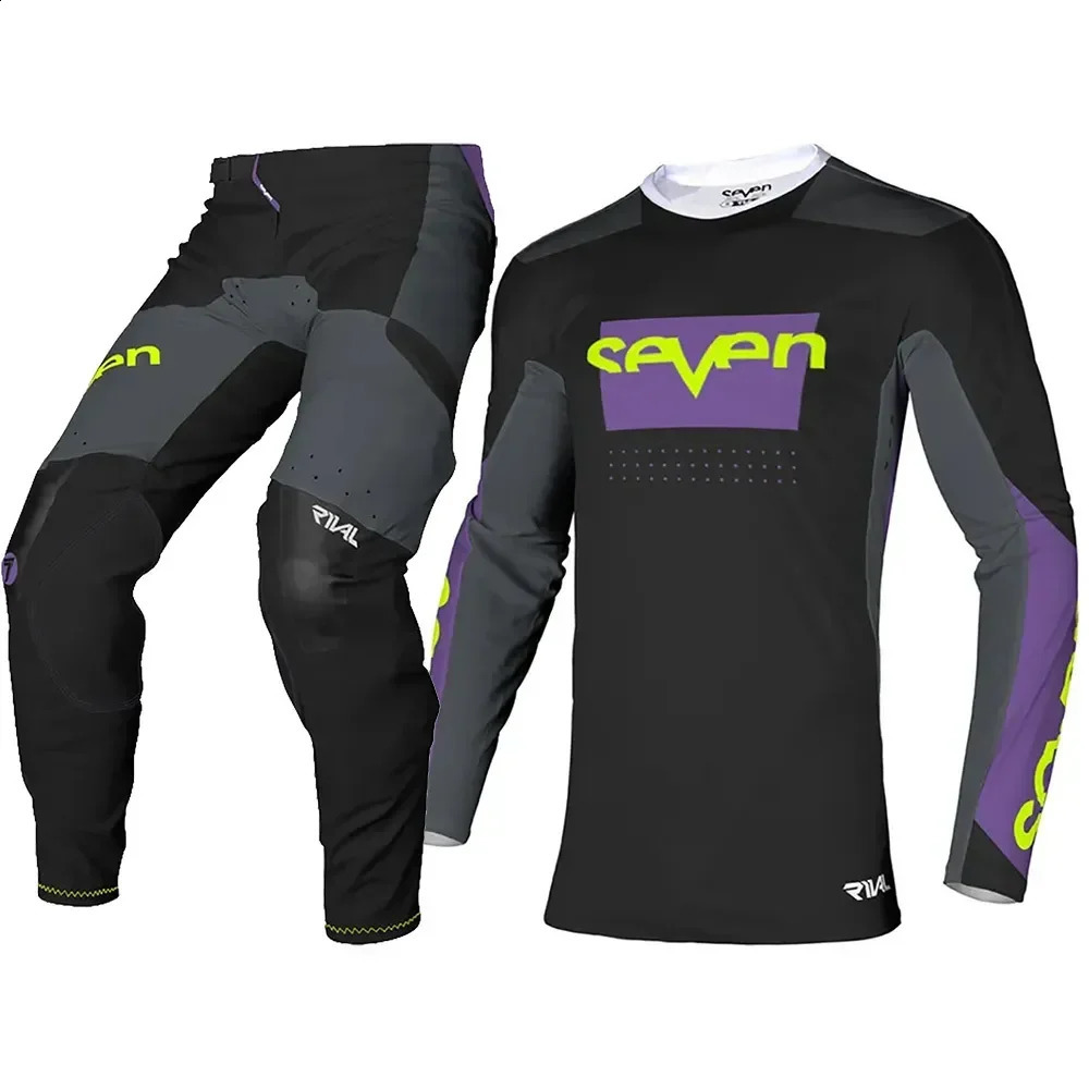 SEVEN Rival Black Motocross Gear Set Off Road MX Jersey Set Dirt Bike Suit Motorcycle Clothing Moto Combo 240227
