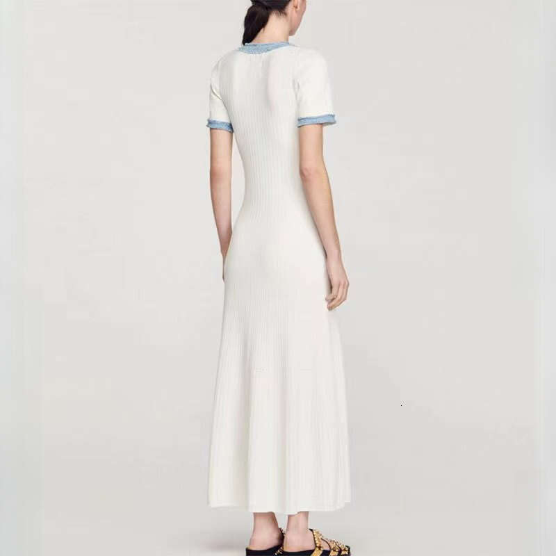 Dress European And American Elegant Temperament Summer Fashion Exquisite Short Sleeved Waist Cinched Mid Length Skirt Half Open Collar Dress Designer 