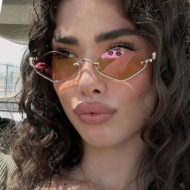 Fashion Small Polygonal Sunglasses Women Luxury Brand Metal Half Frame Sun Glasses Ladies Hipster sexy Cat Eye Shades Vintage