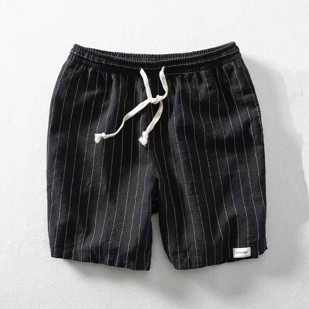 Mens Linen Shorts Summer Striped Sports Cotton Sweatwicking Loose Fit Drawstring Fivepoint Beach Midlength Trendy 250322 - view 8