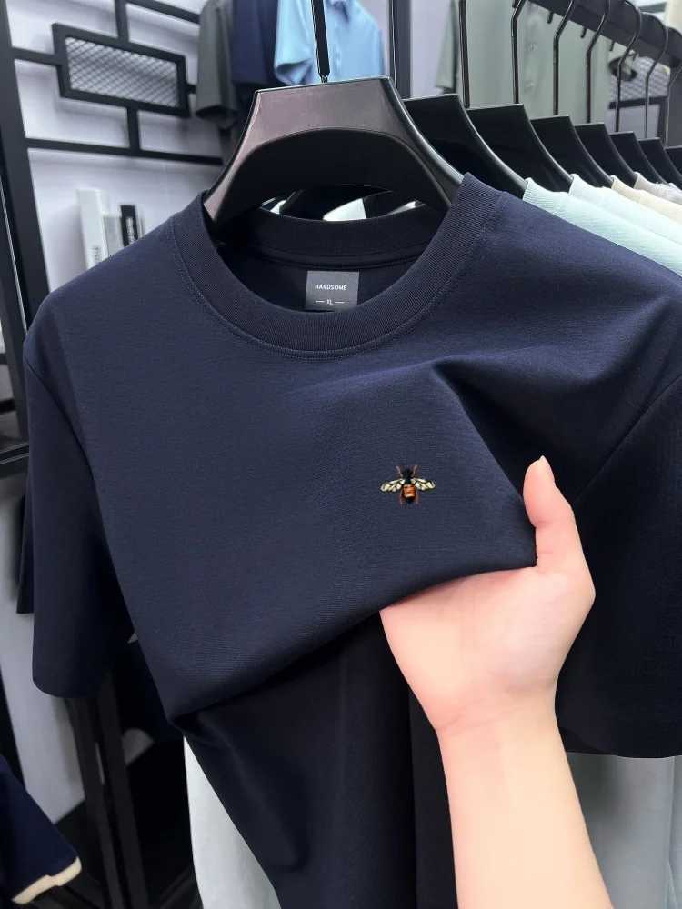 High end brand embroidery short sLeeve T-shirt men ice silk cotton cool breathable summer round neck casual new trend top X260516