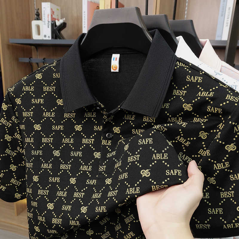 Summer new cotton printed short-sleeve polo shirt for men stylish and versatile light luxury casual T-shirt top for men88