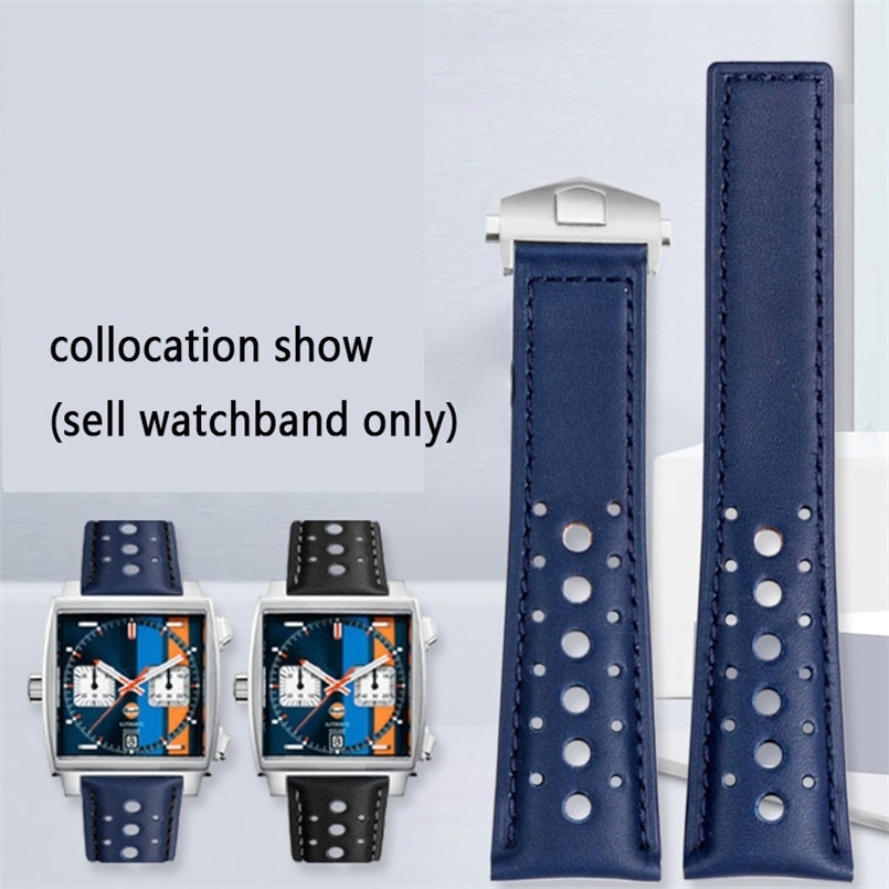 Genuine leather Watchband For TAG MONACO CARRER Wrist Band 22mm black blue watches band with folding clasp strap 260515CJ