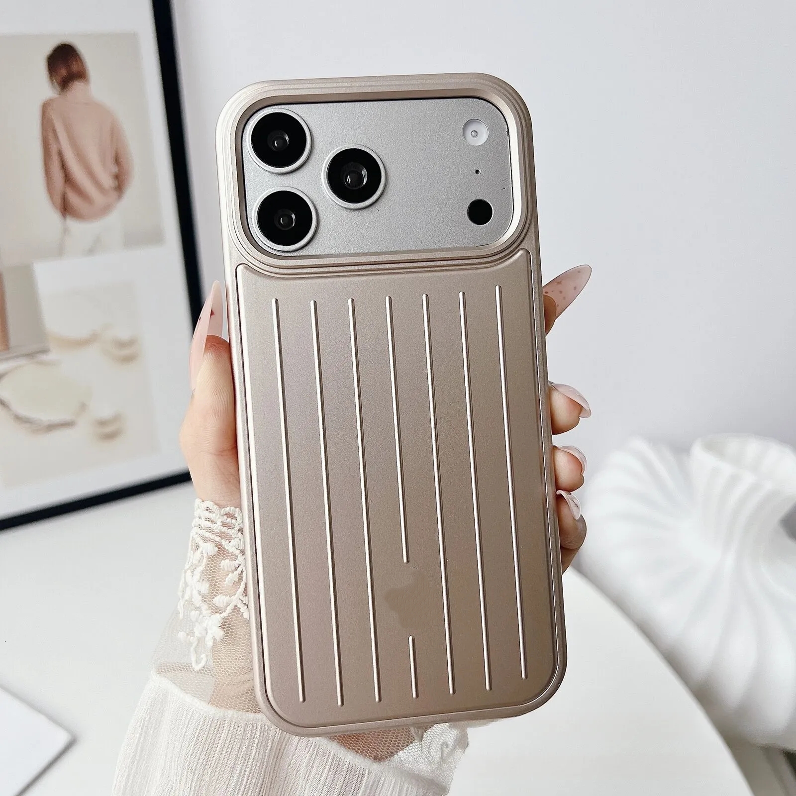 designer phone case suitcase designer Corrugated Stripe Aluminum Alloy Case for iPhone 17 plus 16 15 14 13 Pro Max Titanium Magnetic Cover