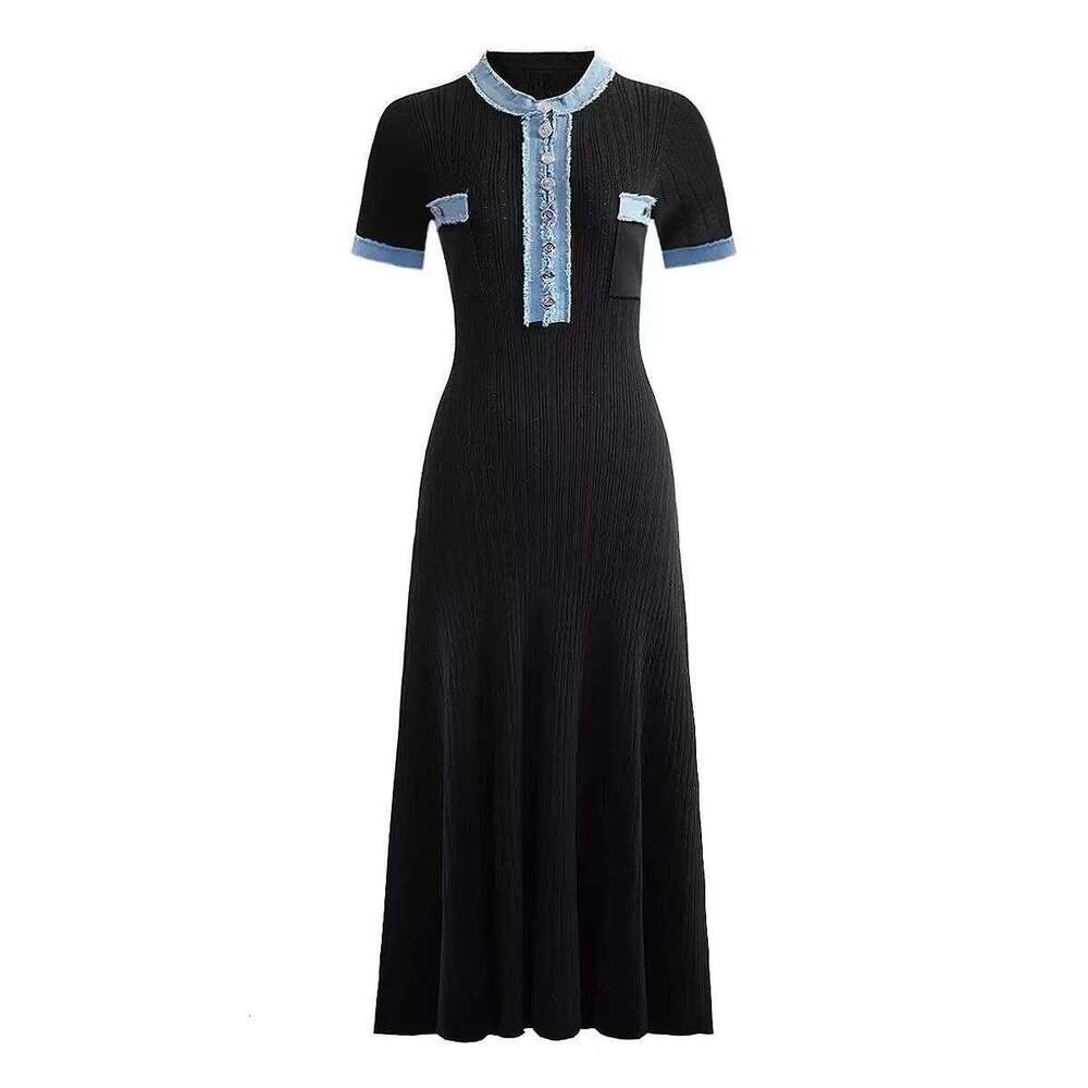 Dress European And American Elegant Temperament Summer Fashion Exquisite Short Sleeved Waist Cinched Mid Length Skirt Half Open Collar Dress Designer 