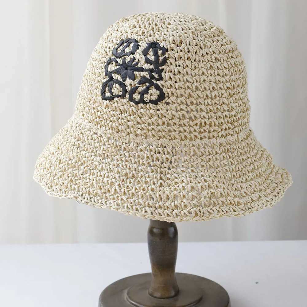 2025 Handmade High quality letter embroidery Sun Hat Wide Brim Floppy Summer Hats For Wen Beach Panama Straw De Bucket Hat X260516