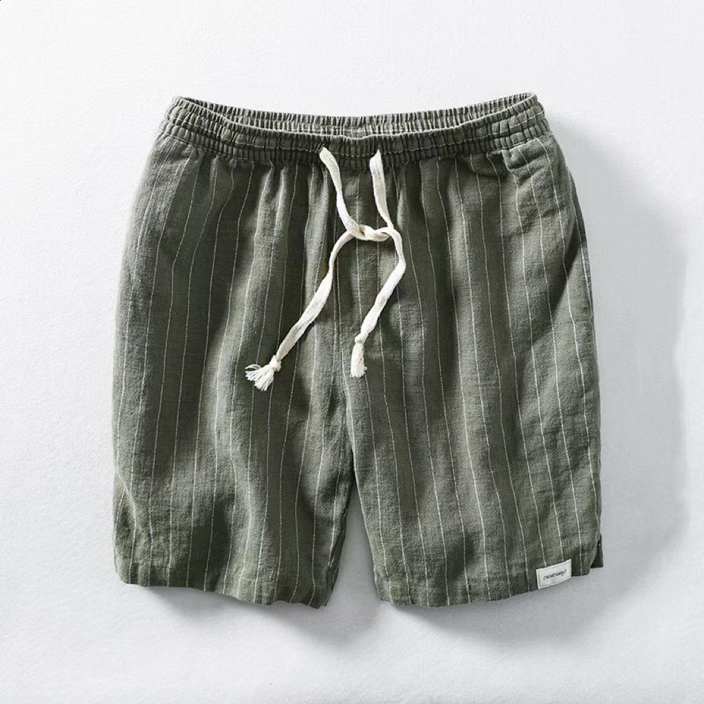 Mens Linen Shorts Summer Striped Sports Cotton Sweatwicking Loose Fit Drawstring Fivepoint Beach Midlength Trendy 250322 - view 5