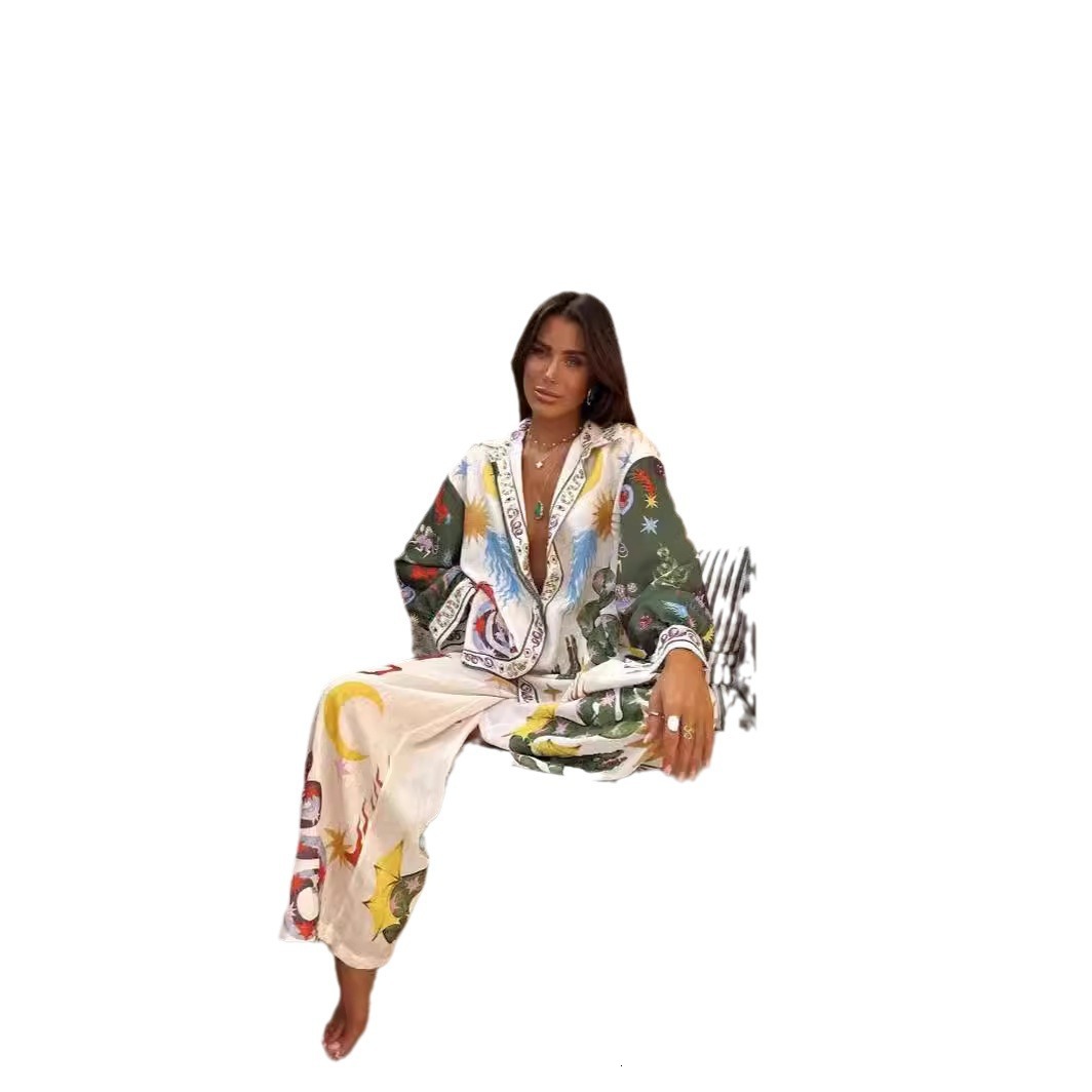 Designer 2026 New Fashion Personalized Printed Macaron Linen Long Sleeve Shirt Set