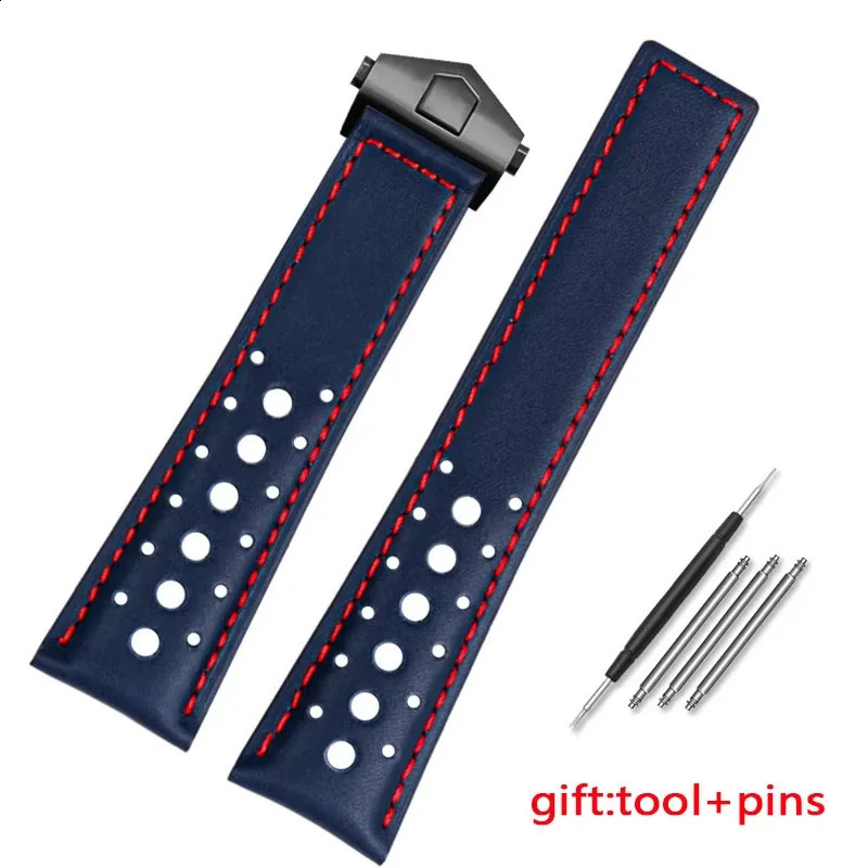 Genuine leather Watchband For TAG MONACO CARRER Wrist Band 22mm black blue watches band with folding clasp strap 260515CJ