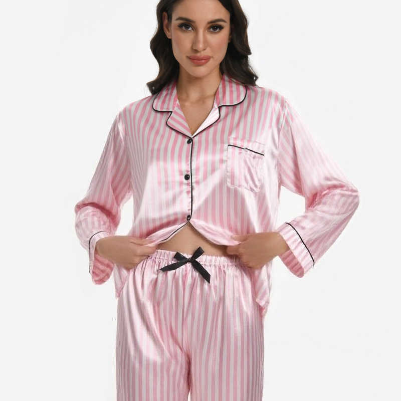 Heart-shaped leopard print pajamas, ice silk imitation silk cardigan, long-sleeved pants, suitable for spring and autumn seasons J260516