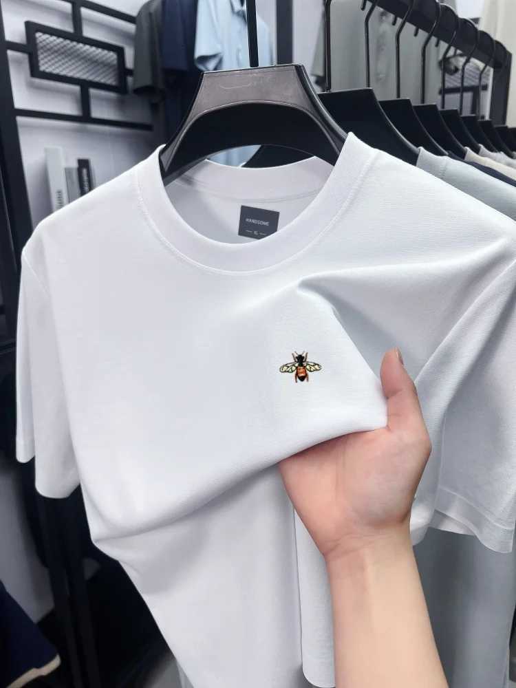 High end brand embroidery short sLeeve T-shirt men ice silk cotton cool breathable summer round neck casual new trend top X260516