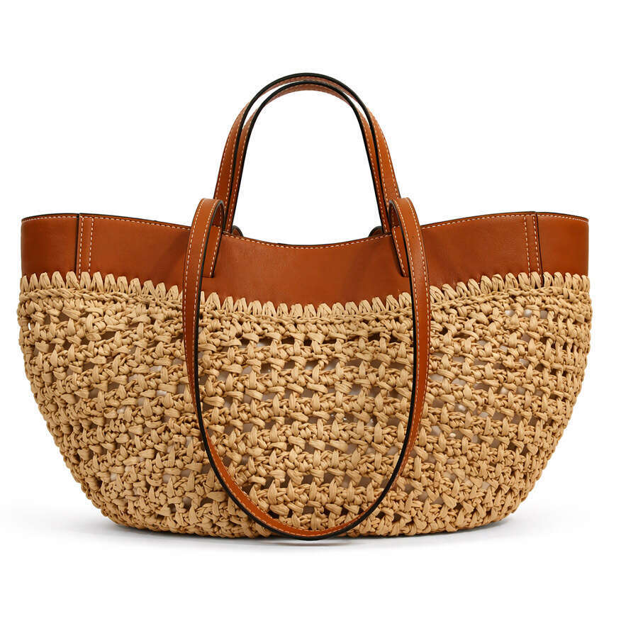 Tote Luxury Bag Woven Bag Extra-Large Capacity Straw Tote Bag, Hand-Woven Drawstring Handbag, Women's Holiday-Style Basket Shoulder Bag