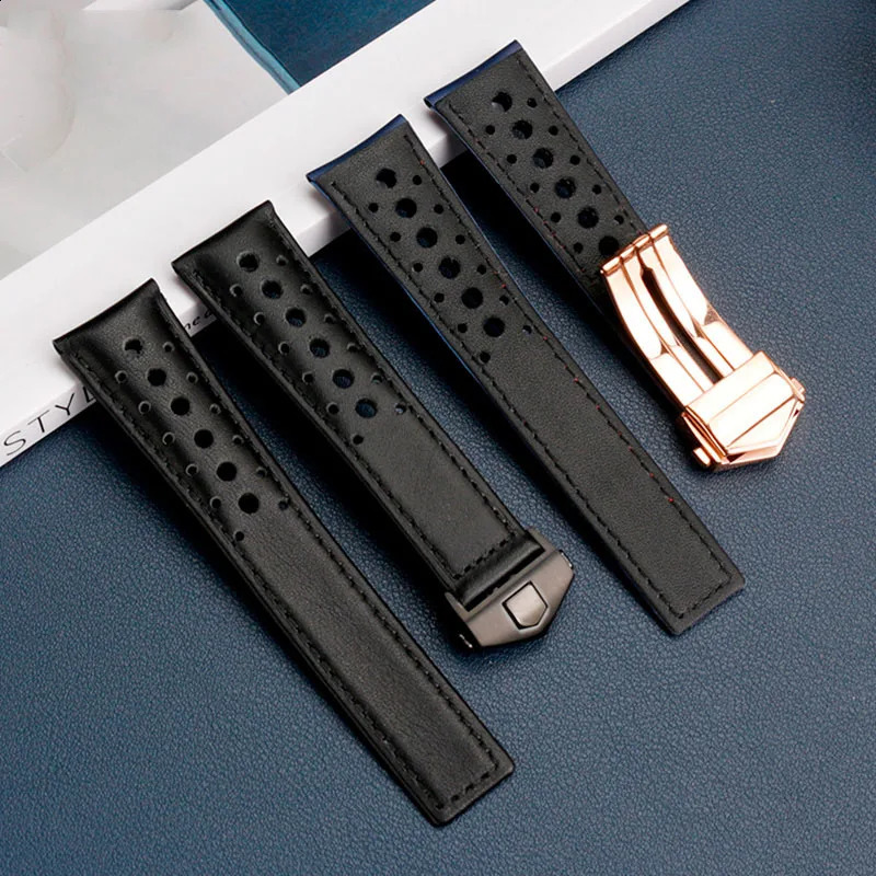 Genuine leather Watchband For TAG MONACO CARRER Wrist Band 22mm black blue watches band with folding clasp strap 260515CJ