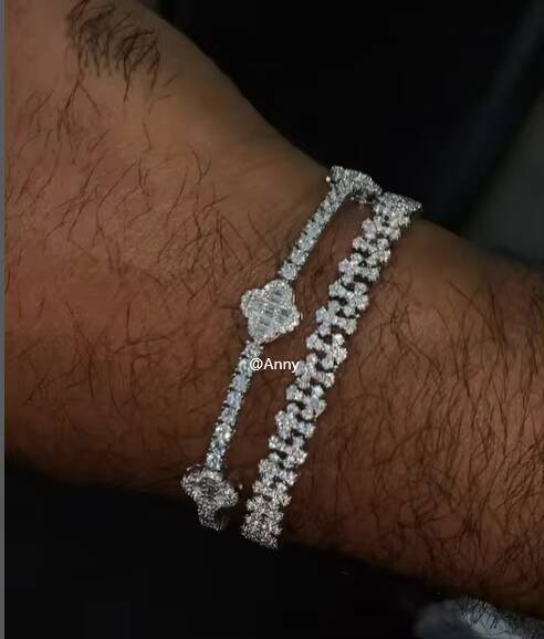 Rapper Hip Hop Jewelry Men Bling Baguette Moissanite Cross Bracelet White Gold Iced Out Diamond Clover Heart Tennis Bracelet