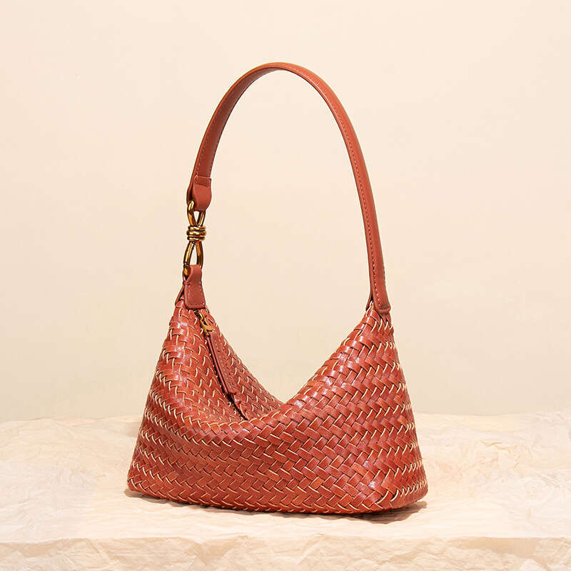 Women Early Autumn New Handmade Woven Tofu Bag Soft Leather Lunch Box Hobo Underarm Dumpling Bag Versatile Light Luxury Shoulder Purse SENYY