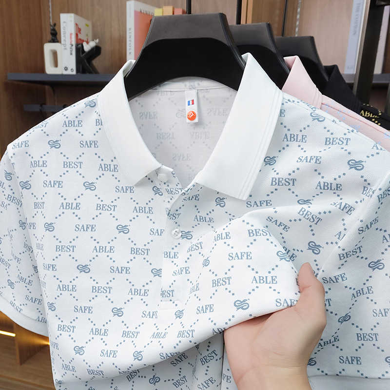 Summer new cotton printed short-sleeve polo shirt for men stylish and versatile light luxury casual T-shirt top for men