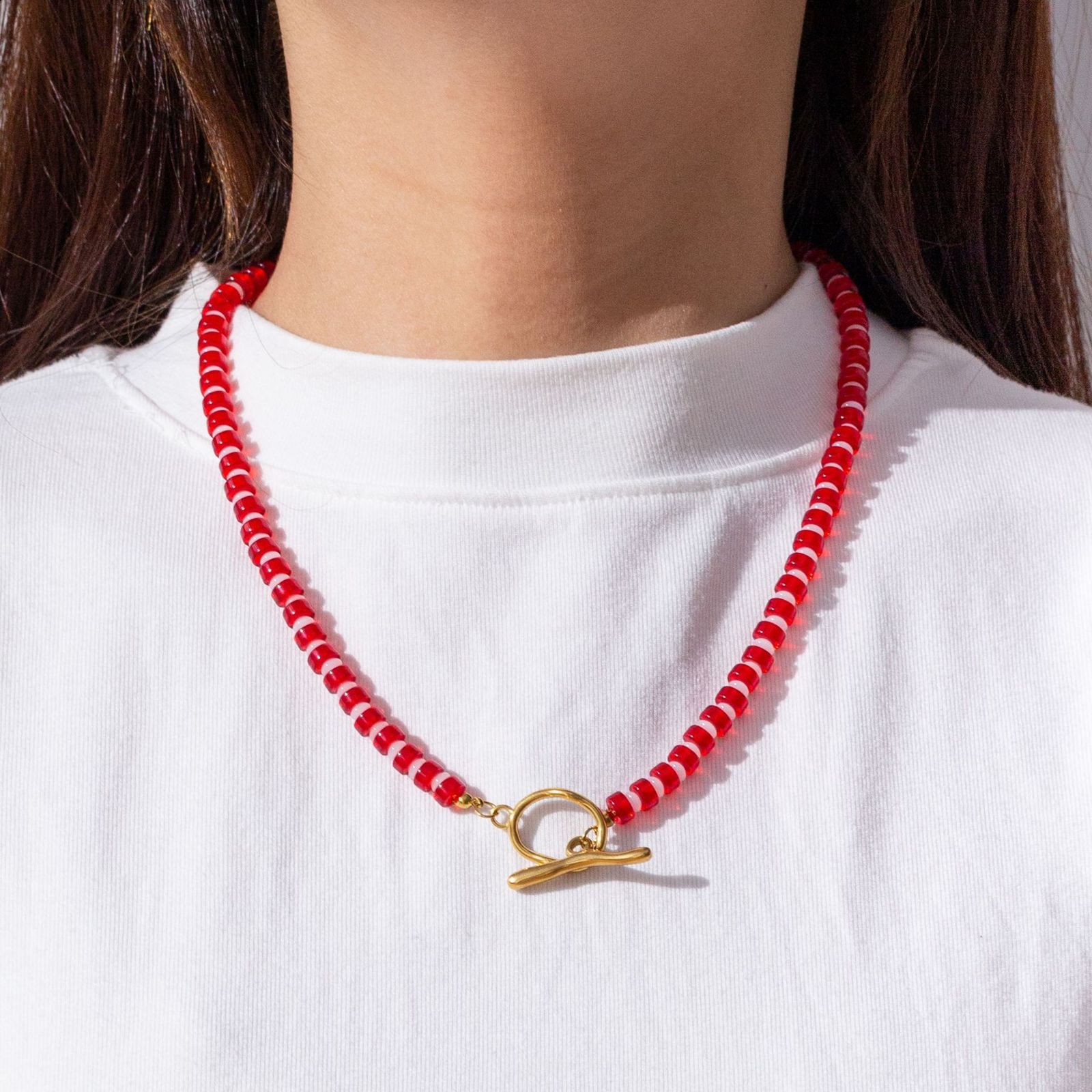 Rose red natural stone lapis lazuli handmade beaded necklace for women niche high-end feel personalized collarbone chain choker240919