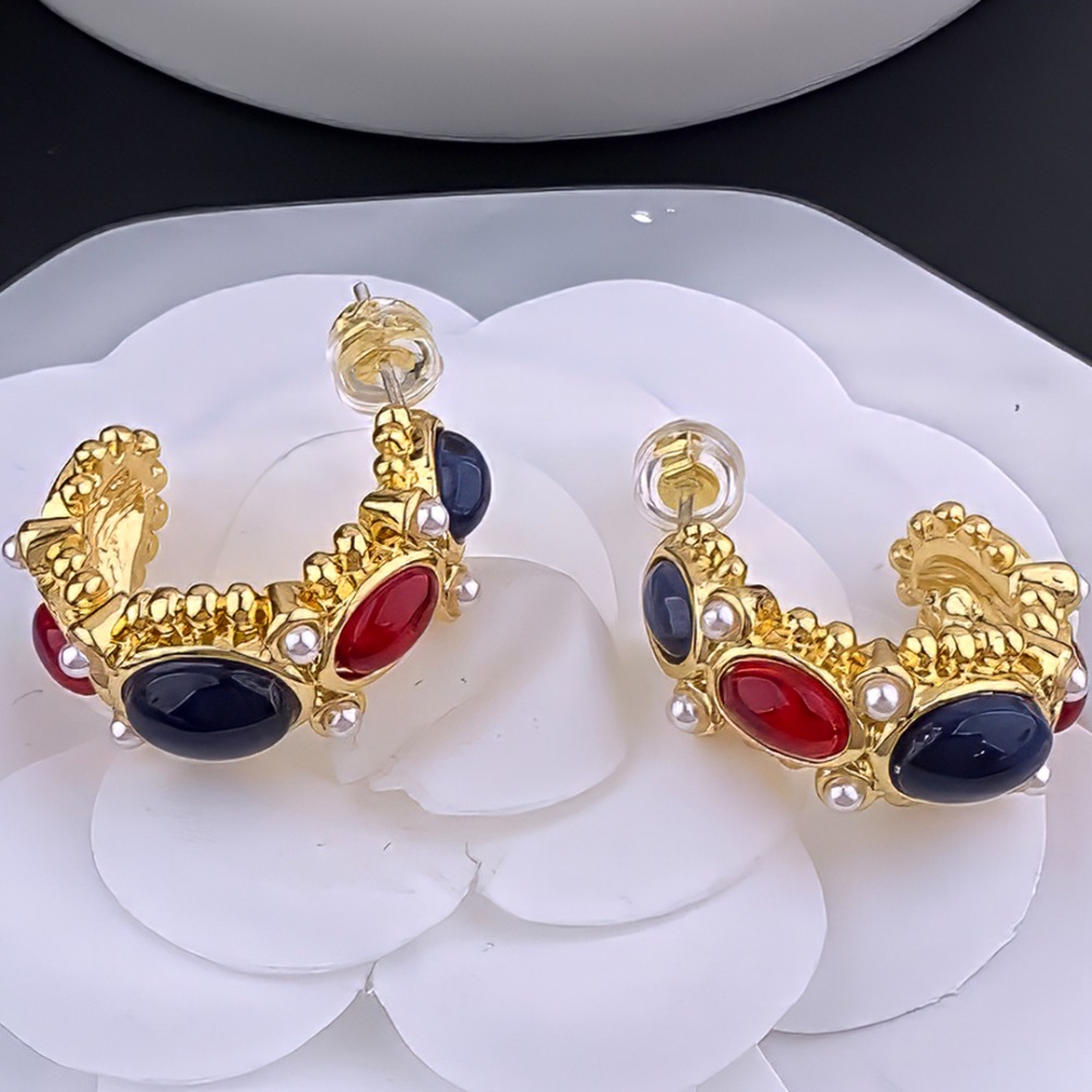 Earrings Designer Earrings 18K Gold Plated Earring Vintage C Shape Glass Pearl Hoop Earrings Luxury Jewlery Designer Elegant Free Shipping Buy One Get One