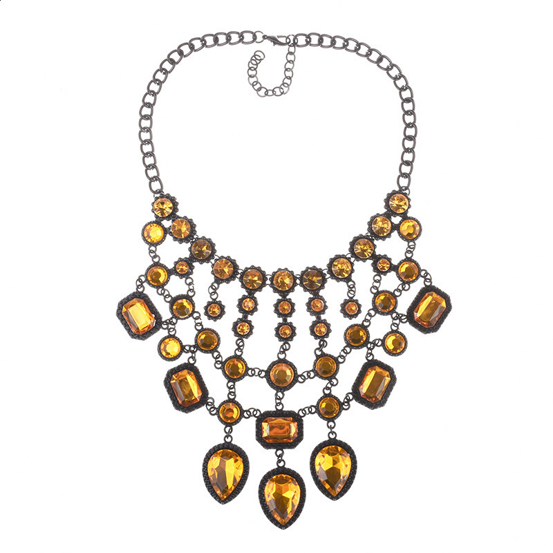 Fashion Jewelry Maxi Necklace For Women Rhinestone Beads Collar Choker Necklace Tassel Crystal Statement Collier Boho Jewelry 240910
