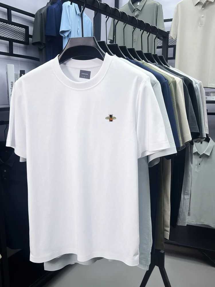 High end brand embroidery short sLeeve T-shirt men ice silk cotton cool breathable summer round neck casual new trend top X260516
