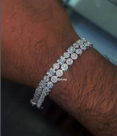 Rapper Hip Hop Jewelry Men Bling Baguette Moissanite Cross Bracelet White Gold Iced Out Diamond Clover Heart Tennis Bracelet