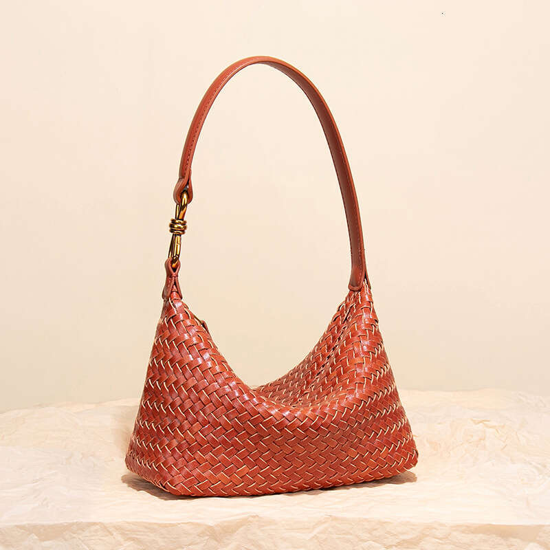 Women Early Autumn New Handmade Woven Tofu Bag Soft Leather Lunch Box Hobo Underarm Dumpling Bag Versatile Light Luxury Shoulder Purse SENYY