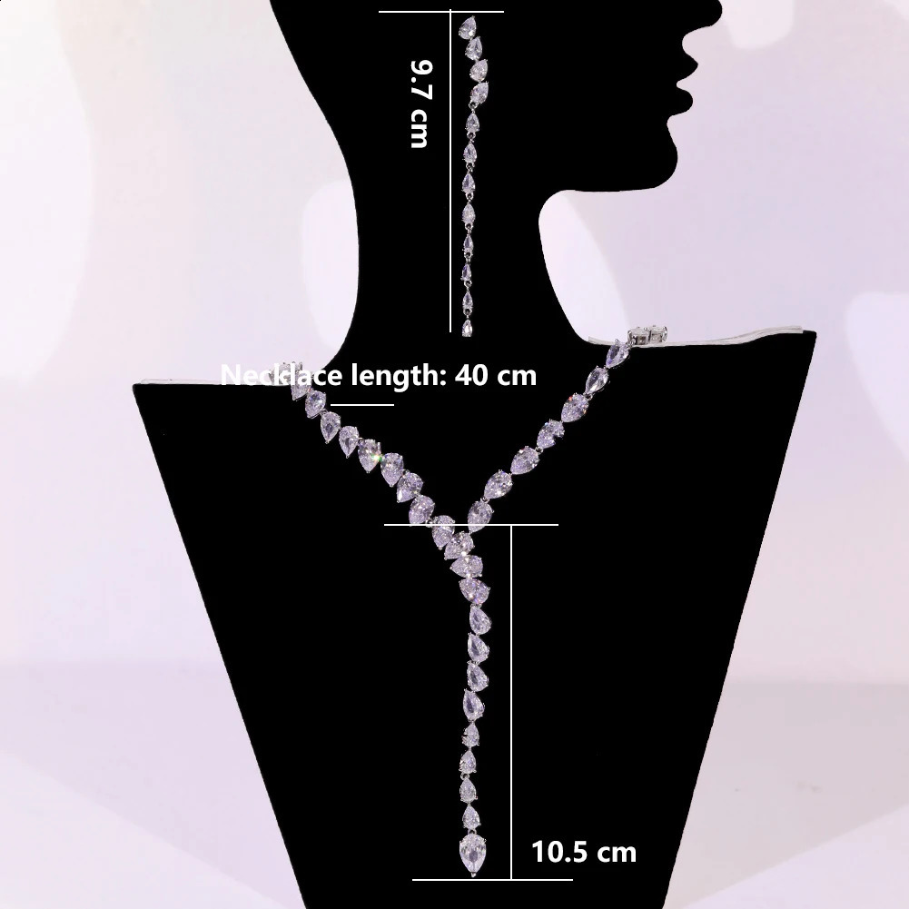 Fashion Zircon Pendant Choker Water Drop for Women Vintage Clavicle Chain Crystal Collar Necklace Bridal Jewelry Sets Gift 260617 - view 5