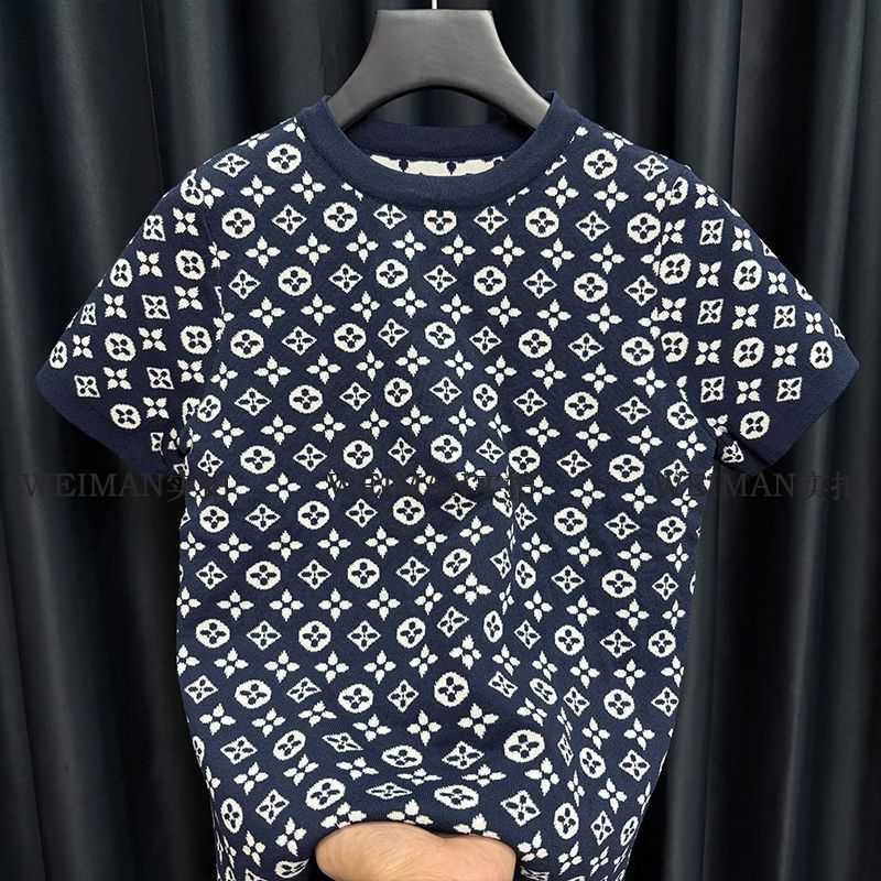 Light luxury vintage short-sleeve knit top for women new summer T-shirt elegant and high-end fashion versatile ice silk round-neck top