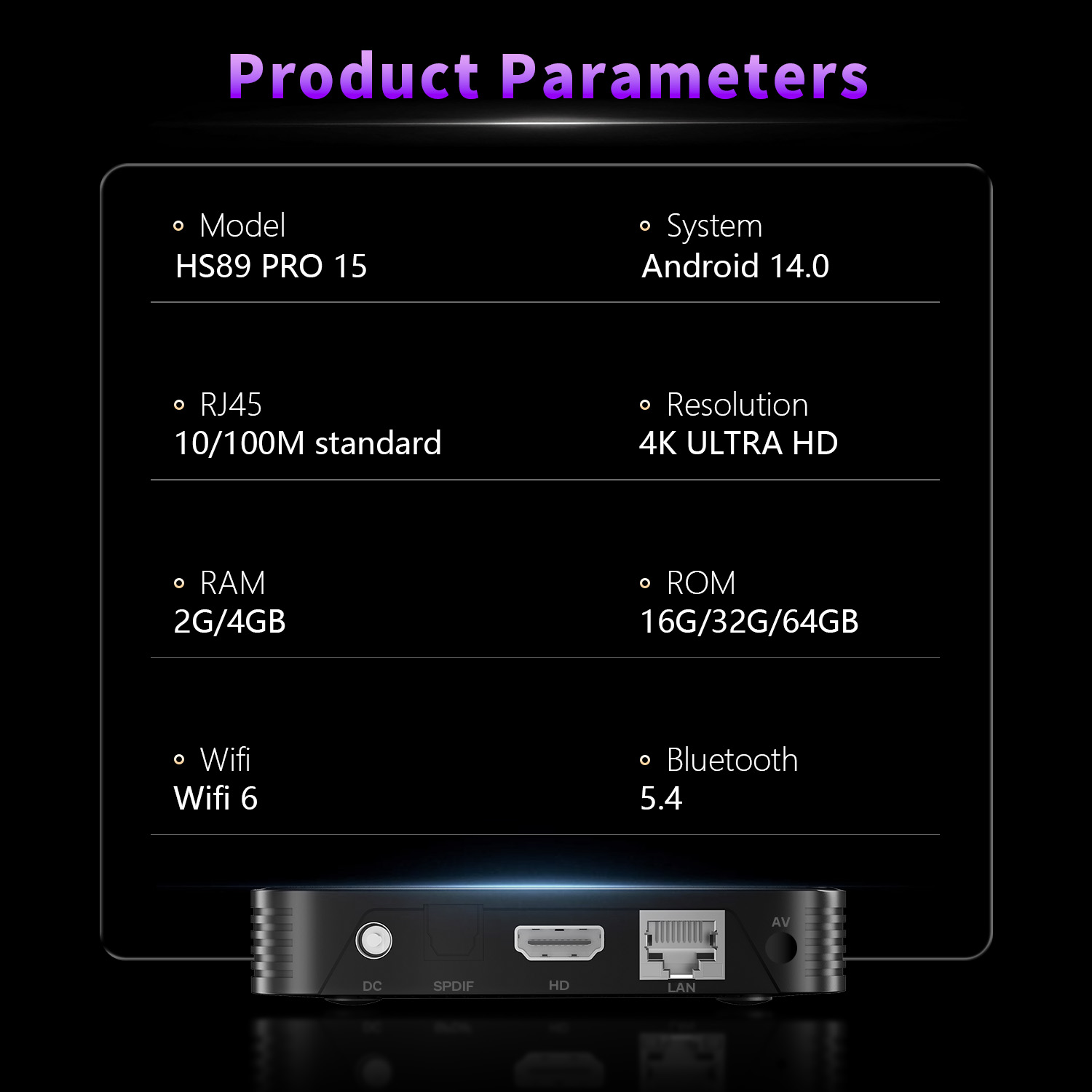 HS89 PRO 15 Smart TV BOX Android 14 Rockchip RK3539 4G32G 4K USB3.0 WIFI6 Set Top Box Media Player Android TV box 4G 32GB