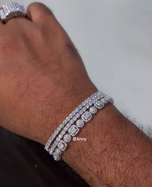 Rapper Hip Hop Jewelry Men Bling Baguette Moissanite Cross Bracelet White Gold Iced Out Diamond Clover Heart Tennis Bracelet