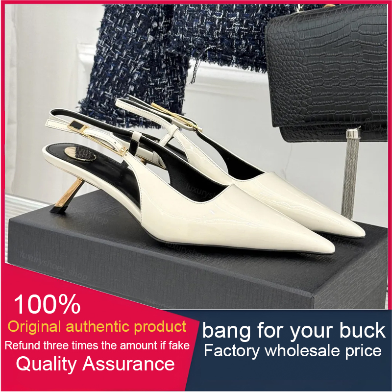 10ATop brand designeblack patent Leather pointed toe Slingback Pumps stiletto Heels sandals women's Luxury Designer Dress buckle Evening shoes Sizes 35-41