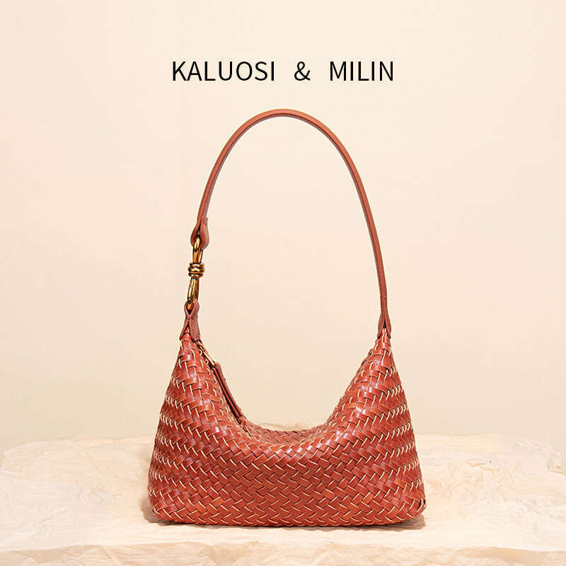 Women Early Autumn New Handmade Woven Tofu Bag Soft Leather Lunch Box Hobo Underarm Dumpling Bag Versatile Light Luxury Shoulder Purse SENYY
