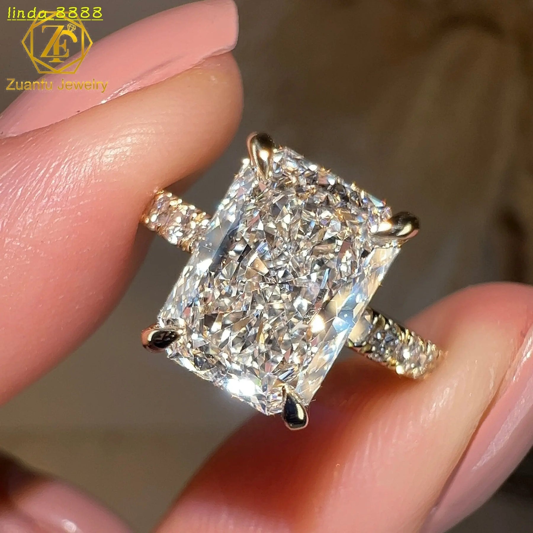 Luxury Hidden Under Halo Elongated Radiant Cut Diamond Yellow Gold Engagement Ring with IGI Certificate