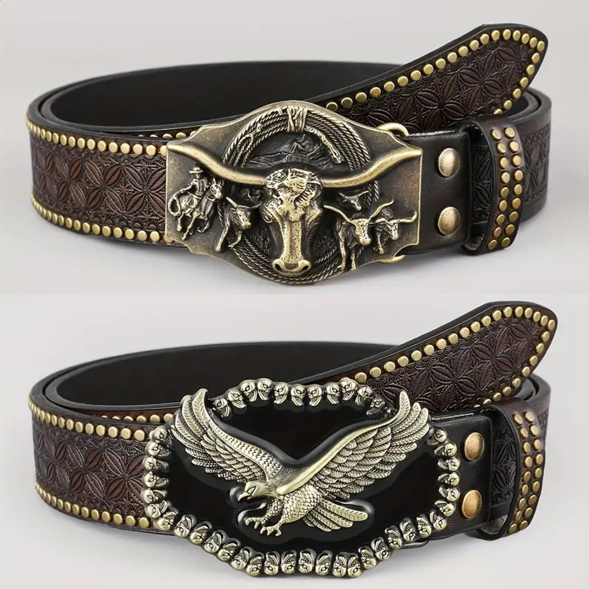 A casual individual and retro belt Western-style clothing accessory metal buckle PU belt suitable for both men and women 251106