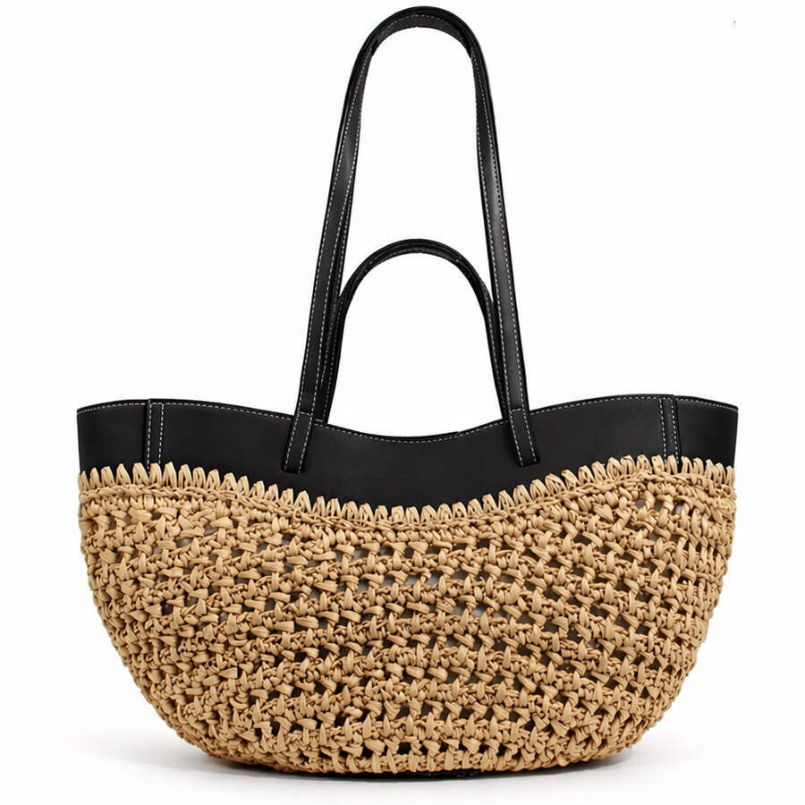 Tote Luxury Bag Woven Bag Extra-Large Capacity Straw Tote Bag, Hand-Woven Drawstring Handbag, Women's Holiday-Style Basket Shoulder Bag