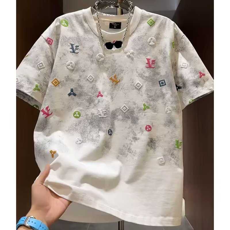 Fashion Tie-Dye High-End Round Neck 2026 Summer New Short Sleeve Light Luxury Trendy Loose T-Shirt Half Sleeve Men