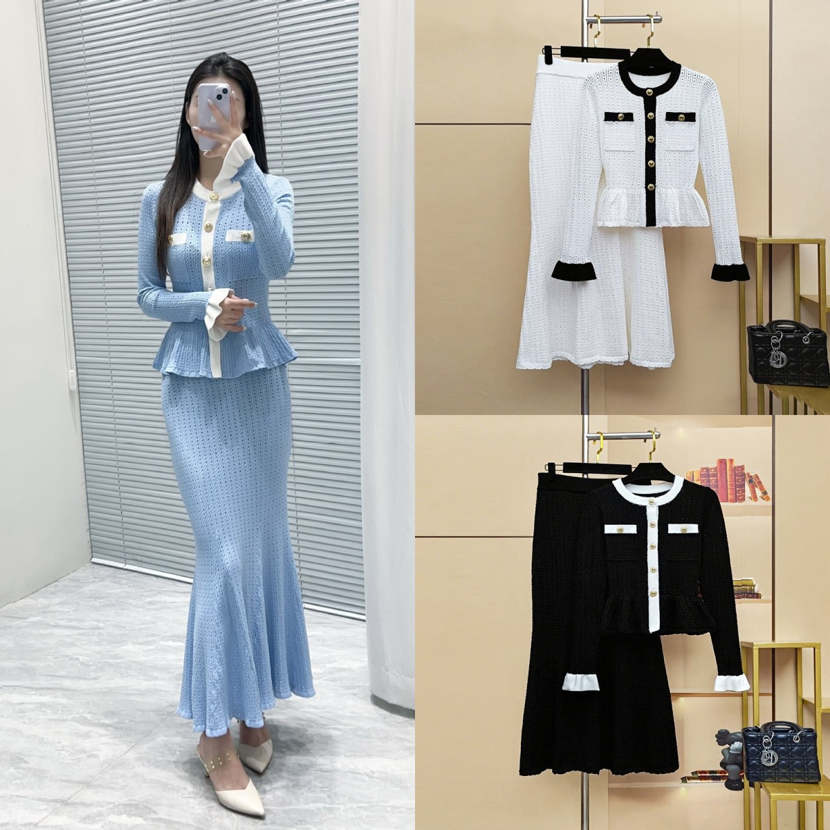 Women Knitted Cardigan Sweater Mermaid Bodycon Skirt 2 Piece Outfits Casual Elegant Dress Suit
