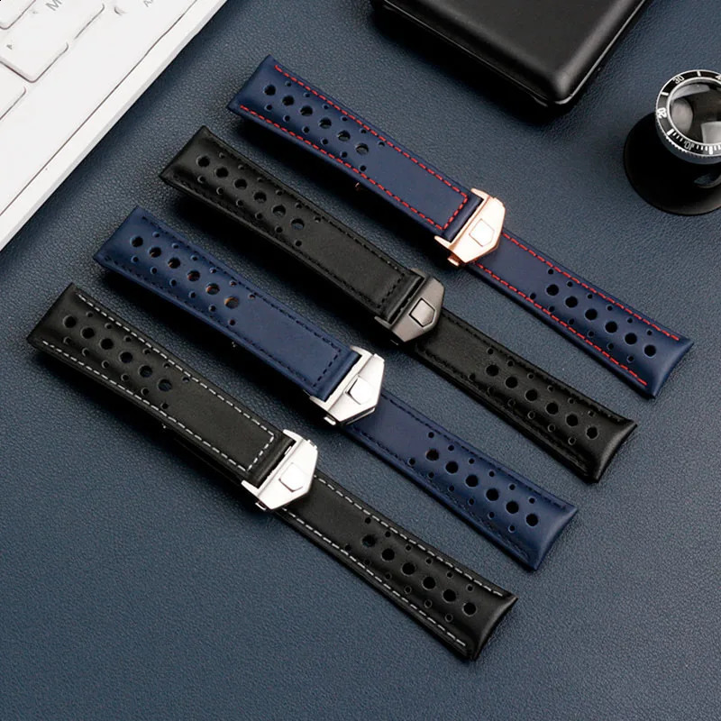 Genuine leather Watchband For TAG MONACO CARRER Wrist Band 22mm black blue watches band with folding clasp strap 260515CJ