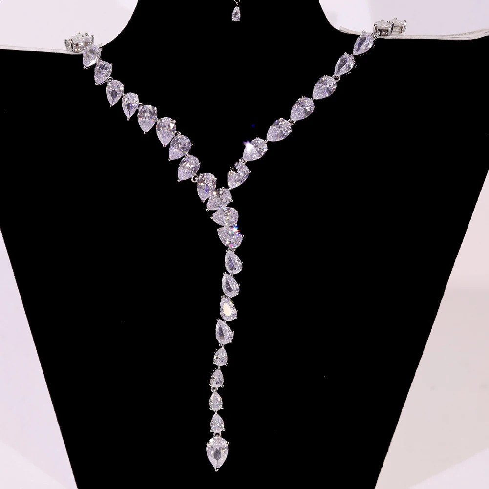 Fashion Zircon Pendant Choker Water Drop for Women Vintage Clavicle Chain Crystal Collar Necklace Bridal Jewelry Sets Gift 260617 - view 3