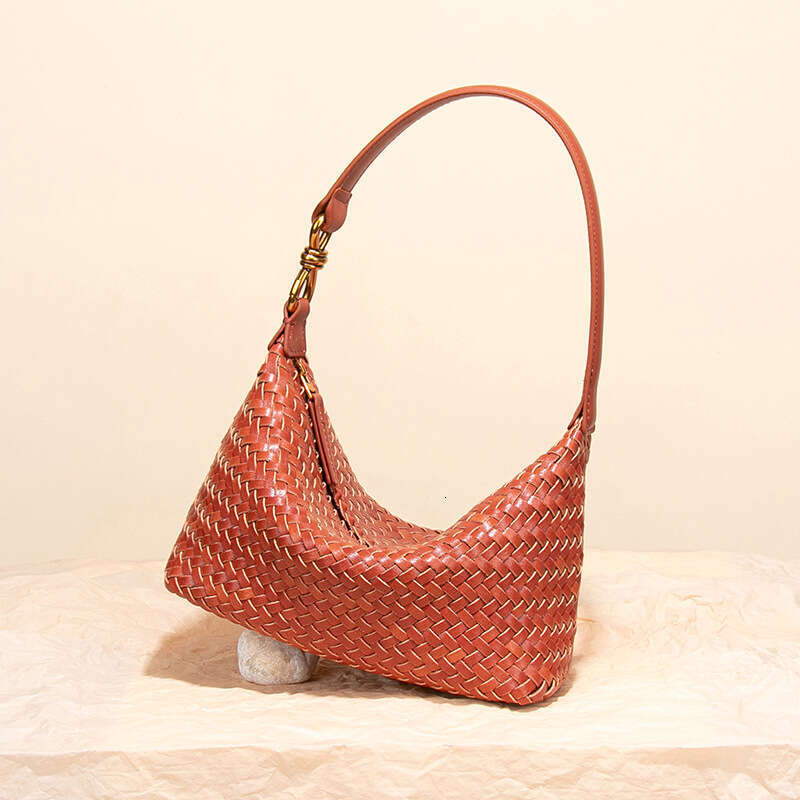 Women Early Autumn New Handmade Woven Tofu Bag Soft Leather Lunch Box Hobo Underarm Dumpling Bag Versatile Light Luxury Shoulder Purse SENYY